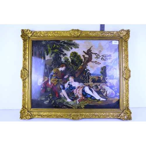 388 - Renaissance antique gilt frame needlepoint tapestry