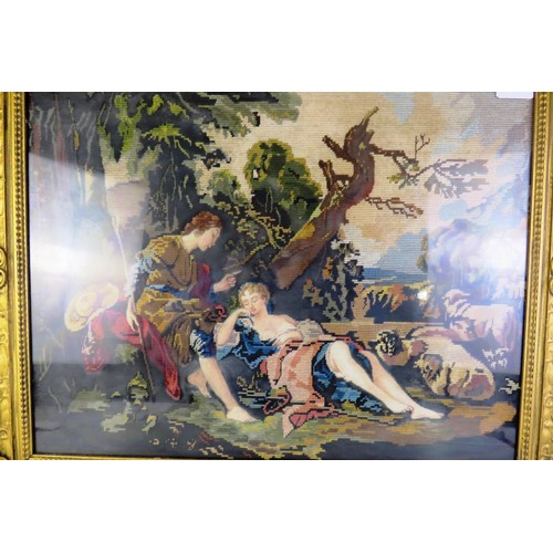 388 - Renaissance antique gilt frame needlepoint tapestry