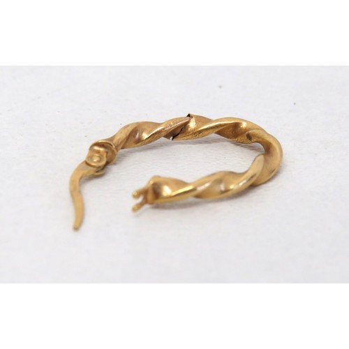 49 - 9ct Gold oval twist hoop earrings A/F, weight 0.7g