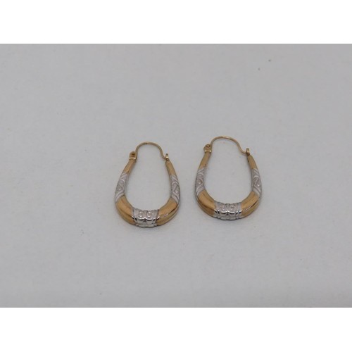 58 - 9ct Yellow and white Gold creole hoop earrings, weight 1g