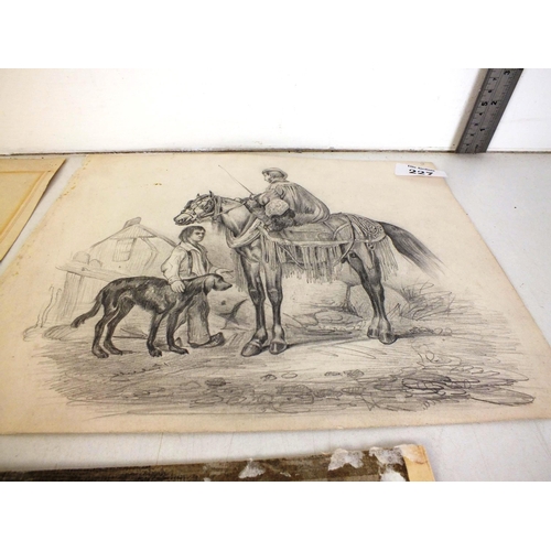 171 - Modern British study by P- Phillips nude and a 19th century study Horse and rider etc