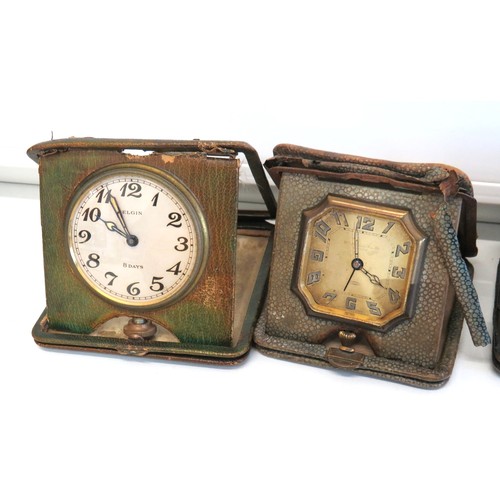 264 - Seven vintage travel alarm clocks to include Art Deco.