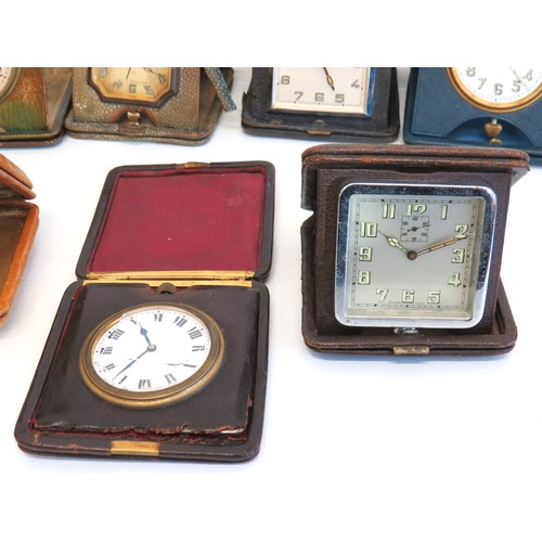 264 - Seven vintage travel alarm clocks to include Art Deco.