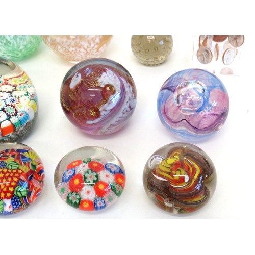 270 - Collection of glass paperweights to include Millefiori and two Caithnes glass vases.