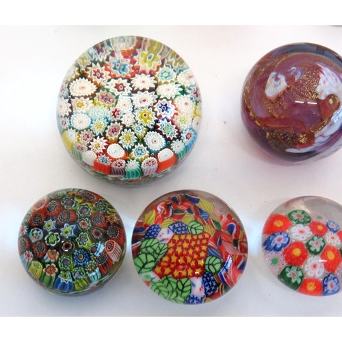 270 - Collection of glass paperweights to include Millefiori and two Caithnes glass vases.