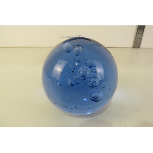 134 - Vintage murano style blue bubble orb paperweight