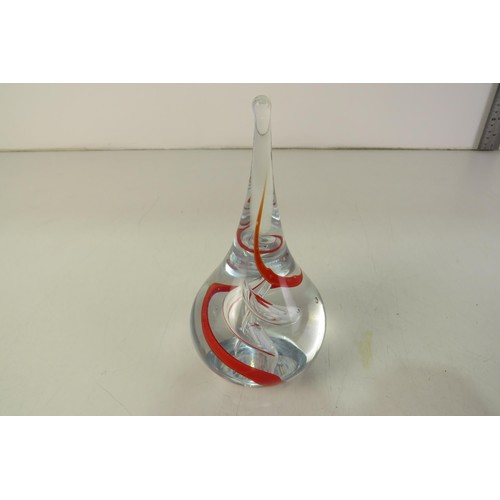 136 - Glass art teardrop paperweight