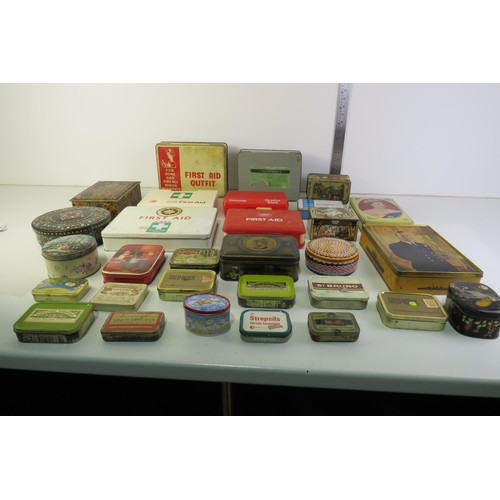 158 - Tub of vintage first aid tins and collectable packaging advertising tins