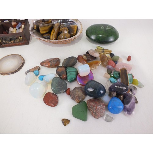 187 - Large lot of semi precious stones and shell full of tiger-eye