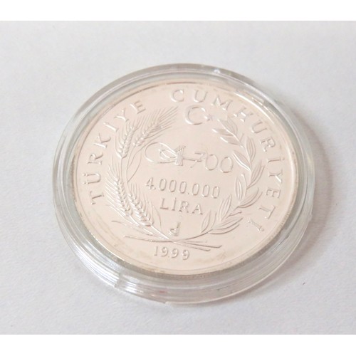 58 - Turkey 4,000,000 Lira 1999 silver proof coin.