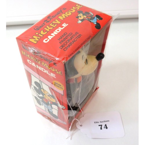 74 - Vintage Walt Disney Mickey Mouse hand painted candle with original box.
Height 6