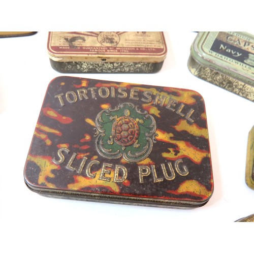 85 - Collection of vintage advertising tins to include, Ogdens Walnut plug, Dunlop Midget repair outfit e... 