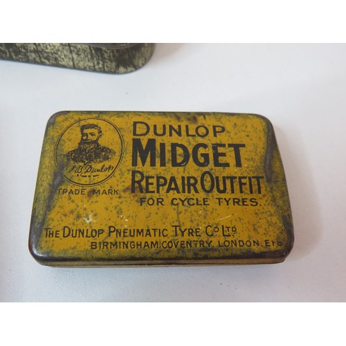 85 - Collection of vintage advertising tins to include, Ogdens Walnut plug, Dunlop Midget repair outfit e... 