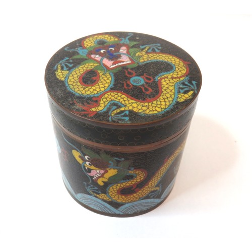 84 - Antique Chinese Meiji cloisonne enamel Tea Caddy.
Height 9.5cms x Diameter 9.5cms.