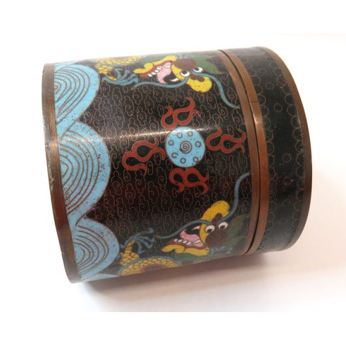 84 - Antique Chinese Meiji cloisonne enamel Tea Caddy.
Height 9.5cms x Diameter 9.5cms.