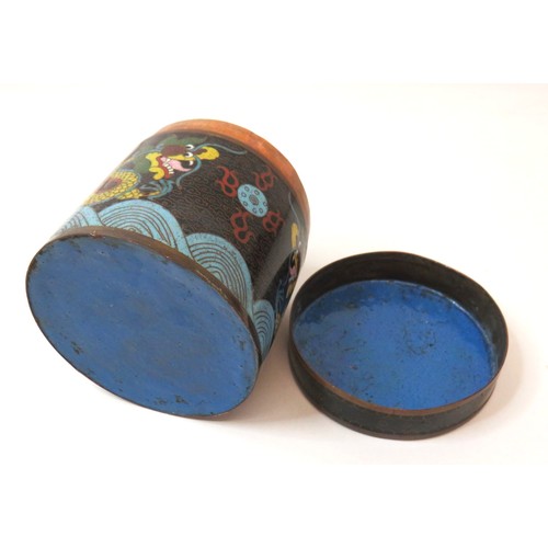 84 - Antique Chinese Meiji cloisonne enamel Tea Caddy.
Height 9.5cms x Diameter 9.5cms.