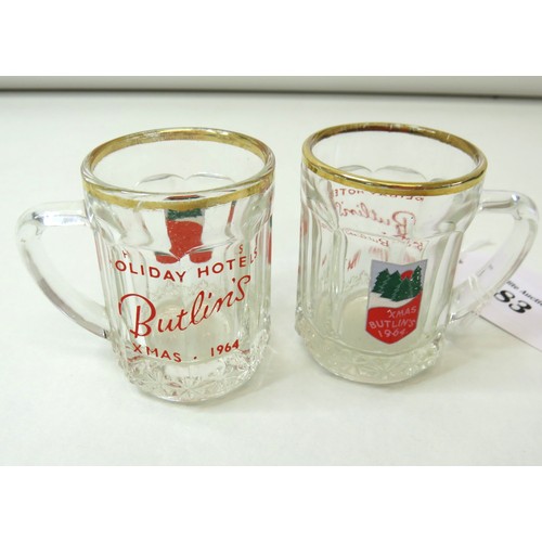 83 - A pair of Butlins Hotels Christmas 1964 miniature glass tankards