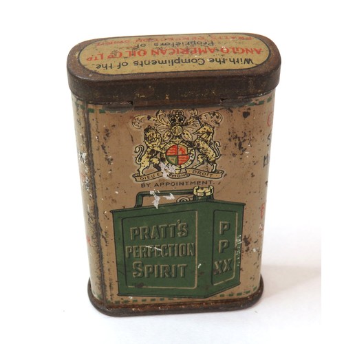 95 - A rare vintage Pratts The sign of service for motorists miniature tin. 
Height 7.5cms.