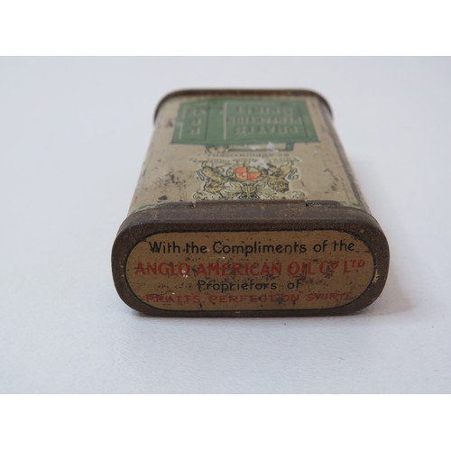 95 - A rare vintage Pratts The sign of service for motorists miniature tin. 
Height 7.5cms.