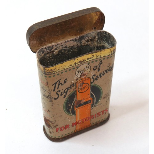 95 - A rare vintage Pratts The sign of service for motorists miniature tin. 
Height 7.5cms.