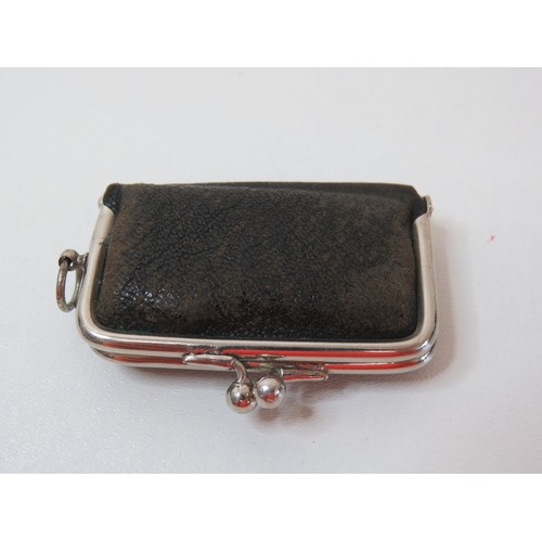 96 - Antique Edwardian leather double sovereign coin purse chatelaine.