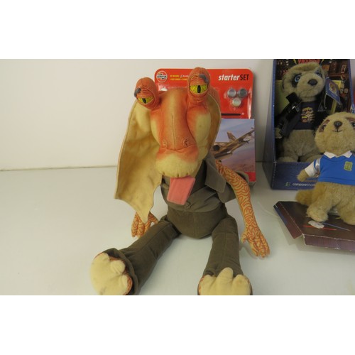 262 - Selection of toys include large JarJar Binks and Airfix model kit.