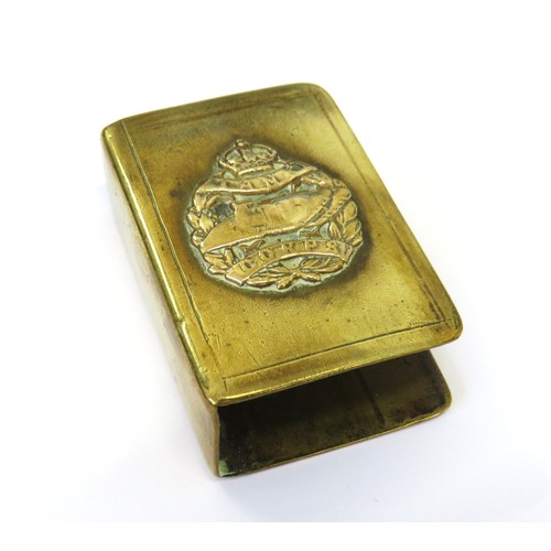 369 - Military WWI Somme 1916 Tank Corps brass trench art matchbox cover.