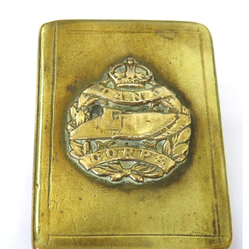 369 - Military WWI Somme 1916 Tank Corps brass trench art matchbox cover.