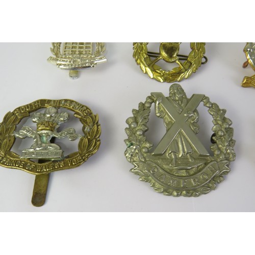 195 - Twelve military cap and collar badges