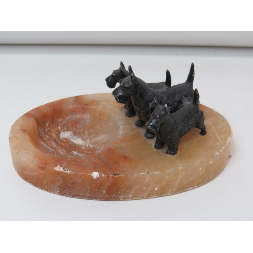 243 - Art deco scottie terriers on onyx alabaster ashtray