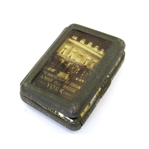 91 - Antique Bryant & May Vesta with York scene, flip top vesta and Shanklin souvenir pill/snuff box