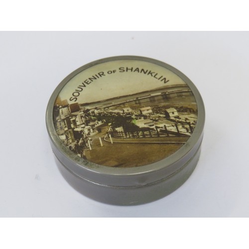 91 - Antique Bryant & May Vesta with York scene, flip top vesta and Shanklin souvenir pill/snuff box