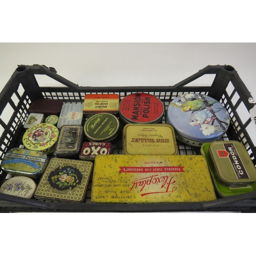 60 - Selection of tins, includes mansion polish, tobacco tins etc