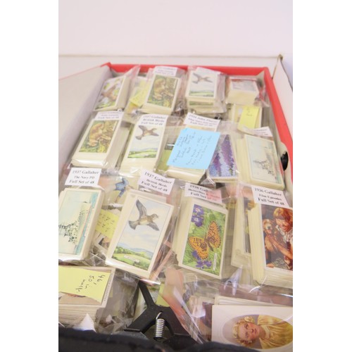 26 - Red folder with 1930's cigarette cards and box of cigarette boxes