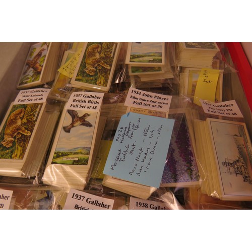 26 - Red folder with 1930's cigarette cards and box of cigarette boxes