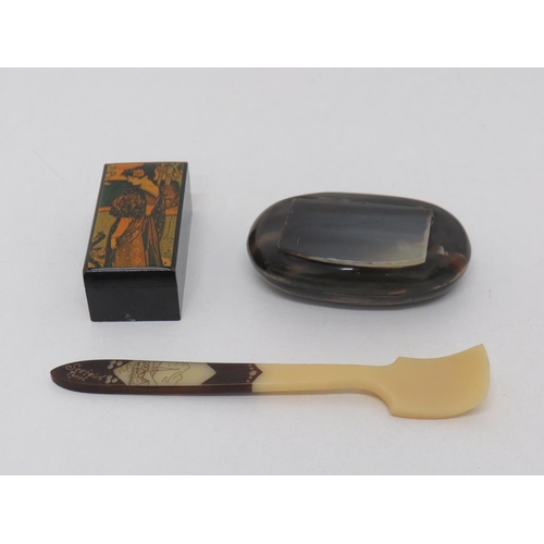 65 - Horn Pill Box, Horn Spoon and Ornate Trinket Box