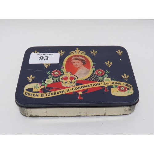 93 - Vintage Coronation tin with collectables, curios and Jewellery.