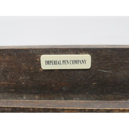 81 - Vintage Imperial Pen Company wooden desk tidy with ephemera booklets and German Magnet.