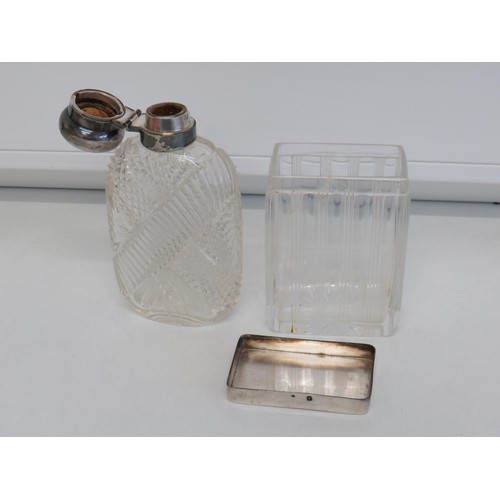 47 - Silver topped art deco vanity jar and bottle with white metal topper