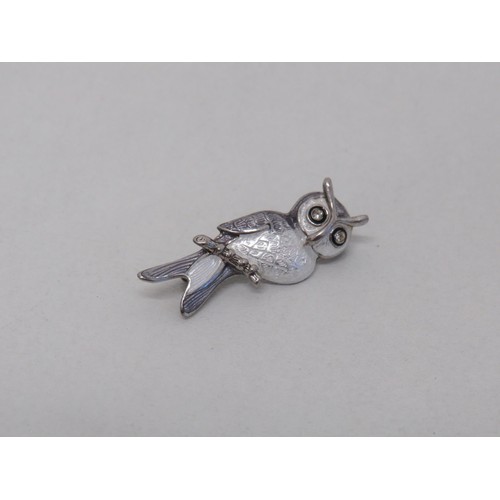 3 - Sterling silver enamel owl brooch by fish enamels