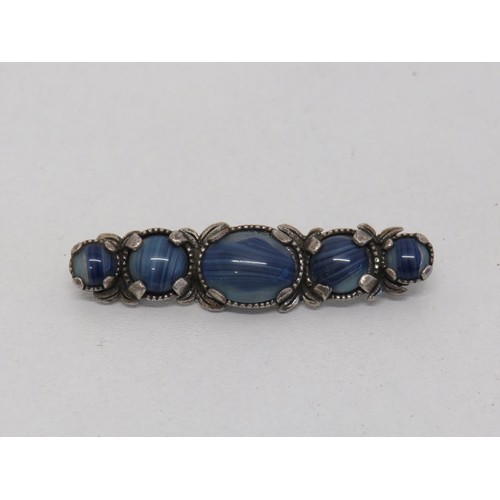 35 - Bar brooch with blue stones