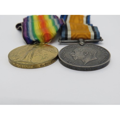 52 - WWI medal pair awarded to 81341 PTE. C. Pearson. W. York. R.