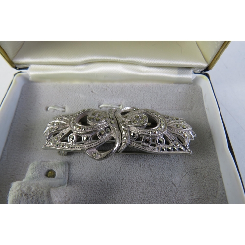 139 - Antique bar brooch collar clips- Marcasite - white metal