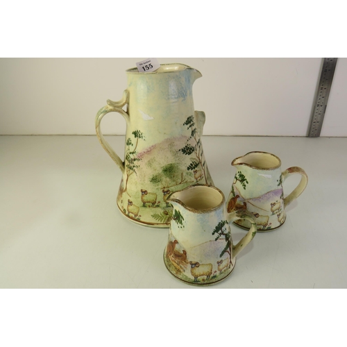 155 - Three Yorkshire moorlands pottery pitchers/jugs