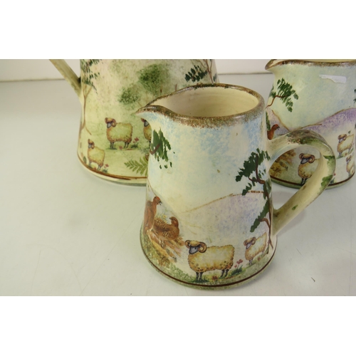 155 - Three Yorkshire moorlands pottery pitchers/jugs