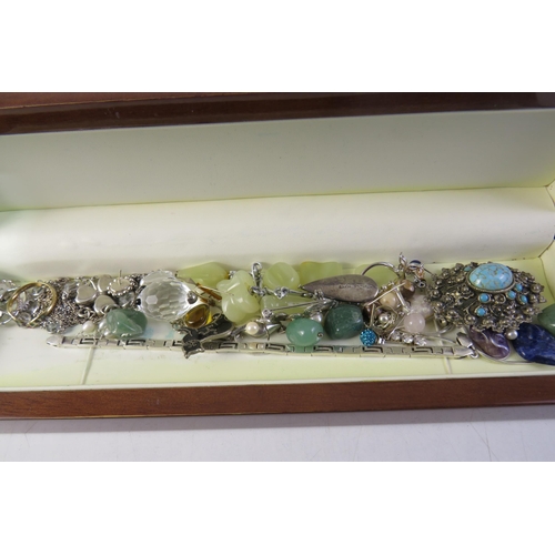 180 - Jewellery box including approximately 30g sterling silver and gemstone jewellery