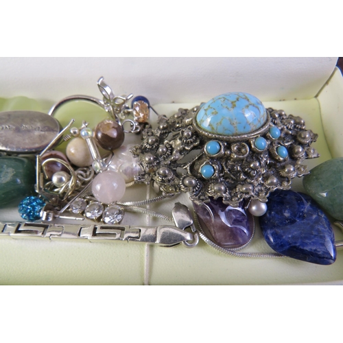 180 - Jewellery box including approximately 30g sterling silver and gemstone jewellery