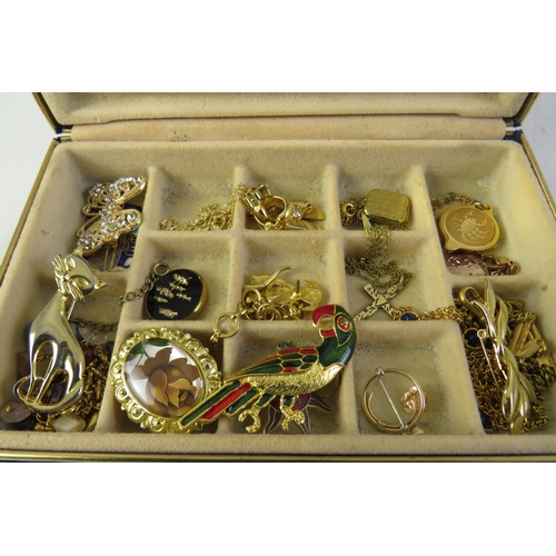 181 - Vintage jewellery box with rolled gold and vintage gold tone jewellery