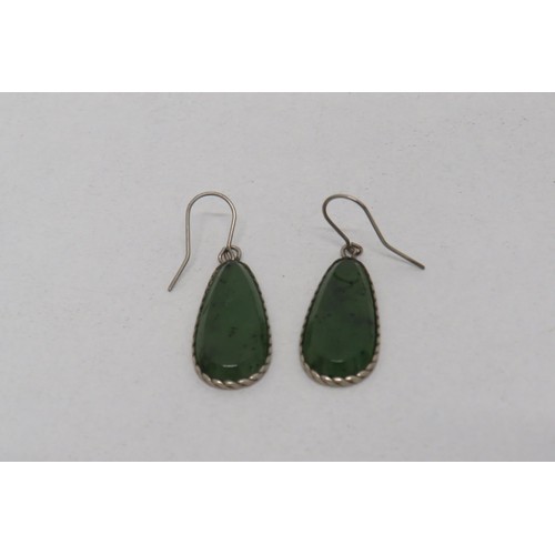 149 - Silver and Jade earrings in antique small blue box