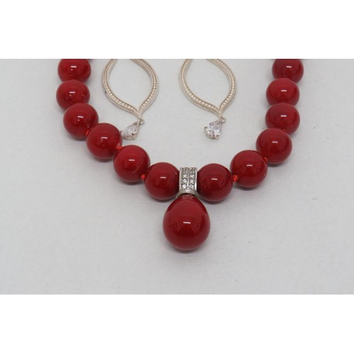 152 - Red stone heavy silver set earrings